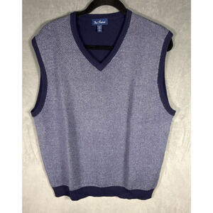 Paul Fredrick Silk Cashmere Blend Sweater Vest Mens Large Blue‎ V-Neck Golf L